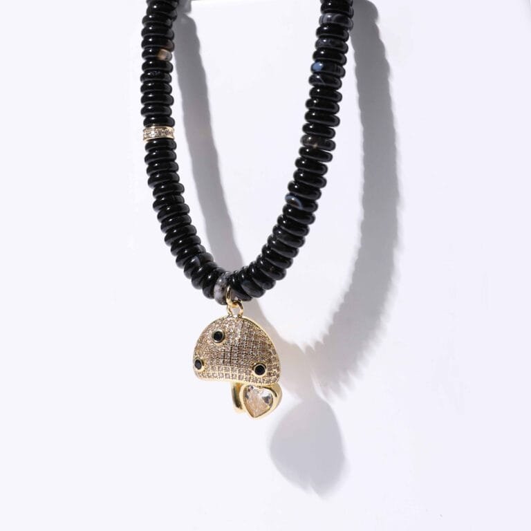 Mashroom. natural gemstone, agate, black