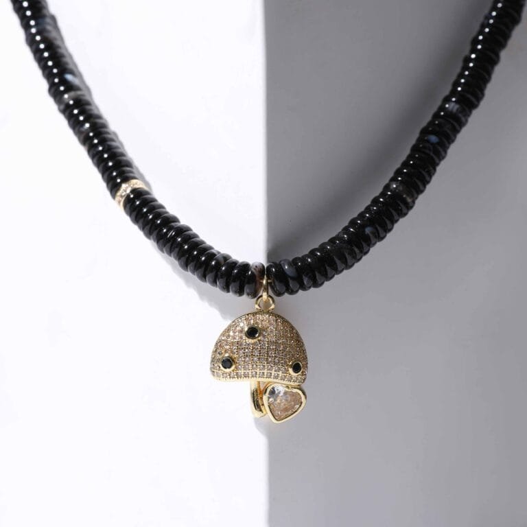 Mashroom. natural gemstone, agate, black